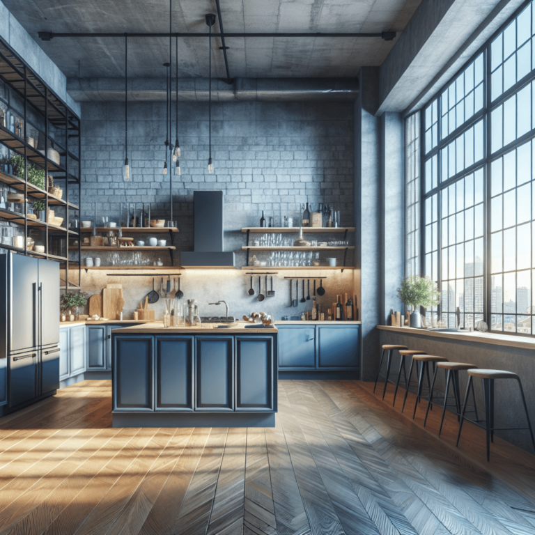 blaue Küche im Loftstil-Hannover