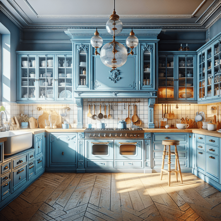 blaue Küche im Vintage Chic Stil-Hannover