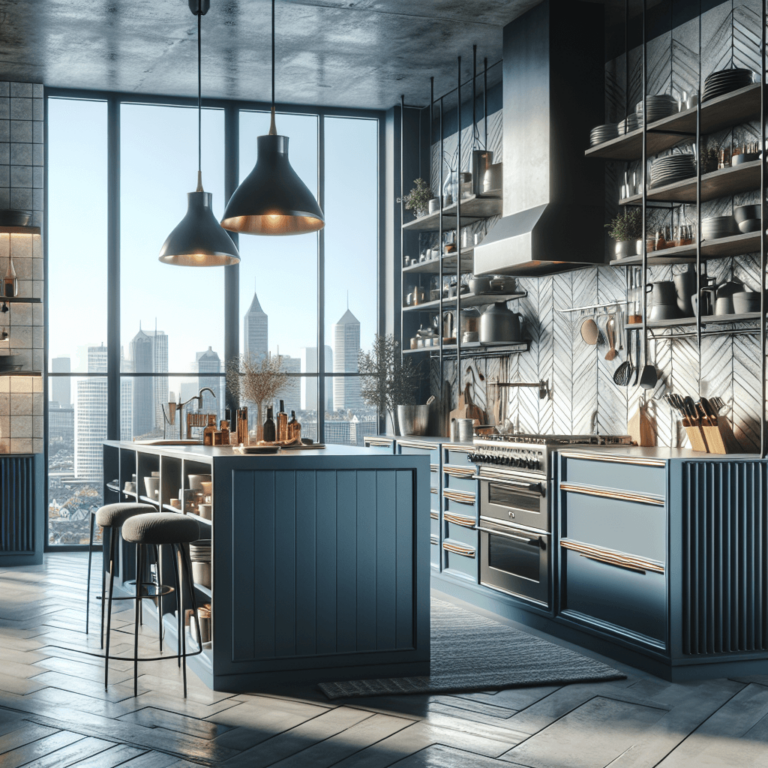 blaugraue Küche im Loftstil-Hannover