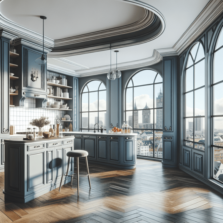 blaugraue Küche im Vintage Chic Stil-Hannover