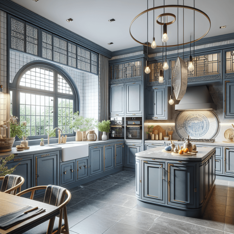 blaugraue Küche im asiatischen Stil-Hannover