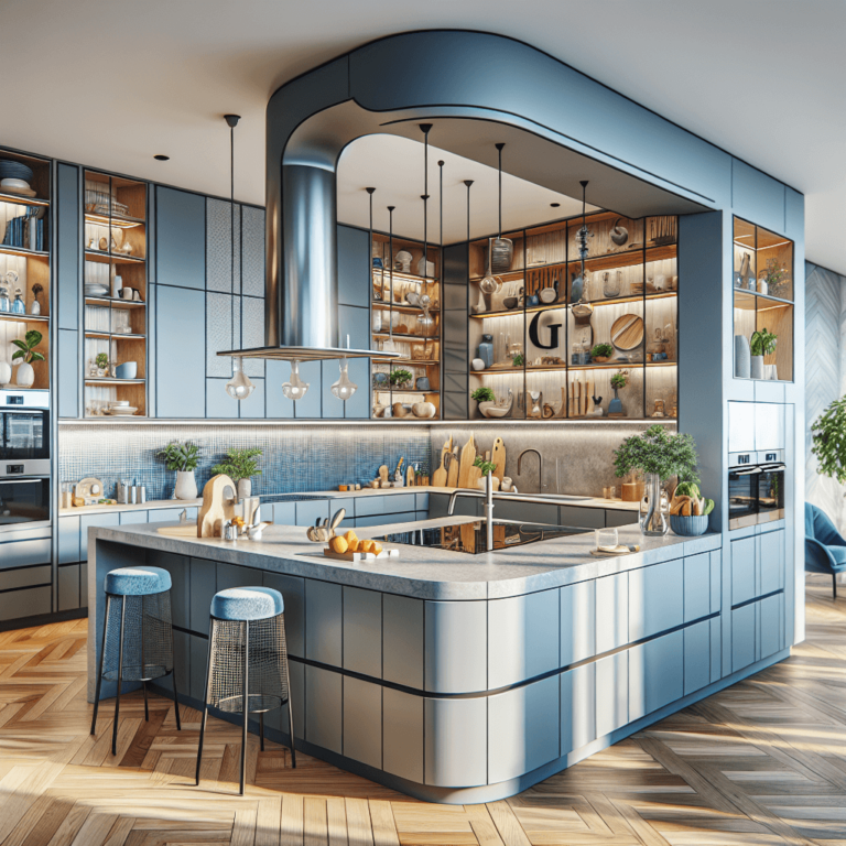 blaugraue Küche in G-Form-Hannover