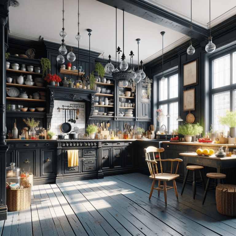 schwarze Küche im Shabby Chic Stil-Hannover